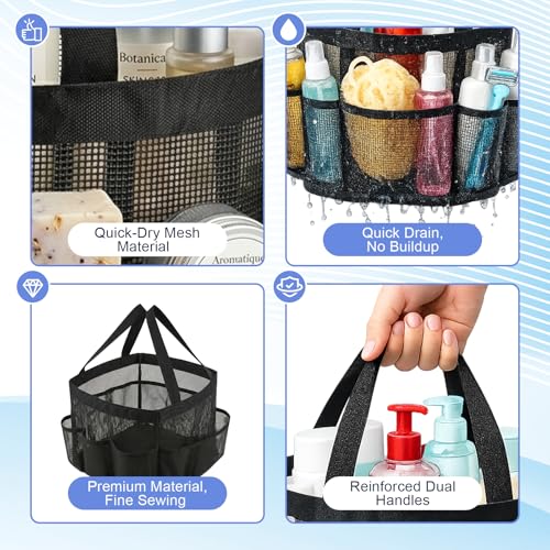 Mesh-Shower-Caddy-Portable-Quick-Dry-Hanging-Shower-Tote-Bag-Large-Capacity-with-8-Outer-Pockets-Reinforced-Dual-Handles-College-Dorm-Room-Essentials-Beach-Swimming-Gym-Travel