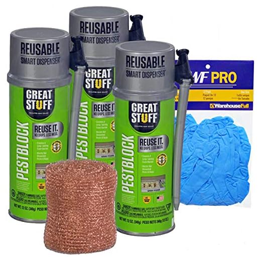 Great Stuff Pestblock Kit - Pestblock Smart Dispenser Reusable Polyurethane Foam Sealant 12oz (3), 4" x 20" Copper Mesh (1), Gloves (1), Expanding Foam, Insulating Foam Sealant
