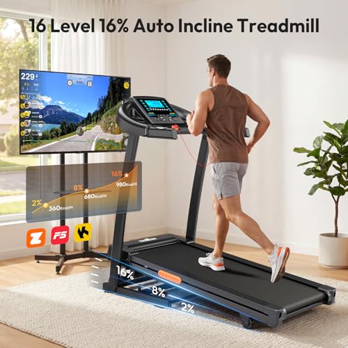 Image of THERUN Incline Treadmill, Treadmills for Running and Walking, 300 lbs Weight Capacity Folding Treadmill with 0-15% Auto Incline, Wide Belt, 3.5 HP, App, Heart Rate