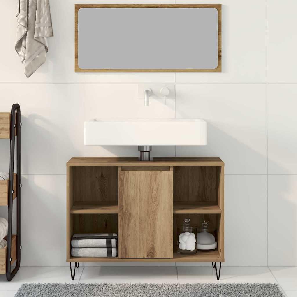Szafka łazienkowa Artisan dąb 80 x 33 x 60 cm, montowana na ścianie, materiał drewnopochodny, z drzwiami na zawiasach, dużo miejsca do przechowywania ręczników i artykułów toaletowych