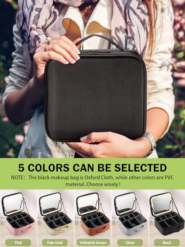 MIRRORNOVA Bolsa de maquiagem para viagem com espelho iluminado, estojo de maquiagem com divisórias