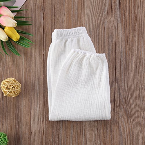 Mubineo Toddler Boy Girl Basic Plain Summer Fall Comfy Cotton Linen Pants (White, 2T) #TOP4