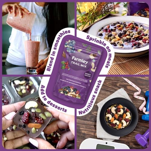 Image of Farmley Trail Mix,160g,each | 7 Superfood in 1 Mixes | Dry Fruits Contains Almonds, Cashews, Blueberries, Blackcurrant, Pumpkin & Sunflower Seeds Pack of 2