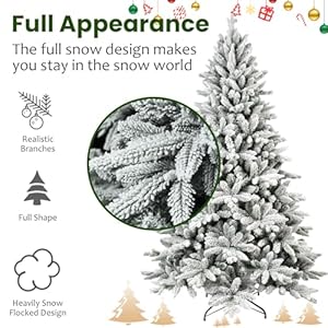 6ft flocked christmas tree artificial christmas tree with snow snowy hinged christmas tree with 1100 branch tips unlit frosted xmas tree with metal stand for holiday home office party  urban country home decor