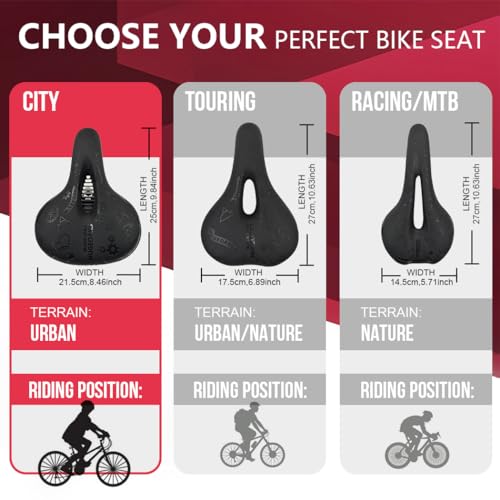 Bike Seats for Men and Women, Comfortable Bicycle Seat, Bike Saddle, Bike Seats for Mountain Bike, Road Bike, Exercise Bike, DH, BMX