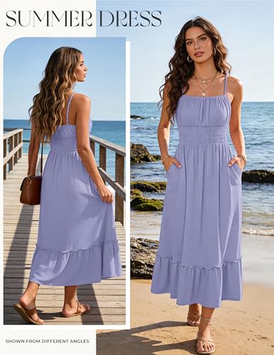 Image of GRACE KARIN Women's Summer Maxi Dress 2026,Smocked Ruched Bust Sundress with Adjustable Straps & Pockets-Beach Vacation Dress