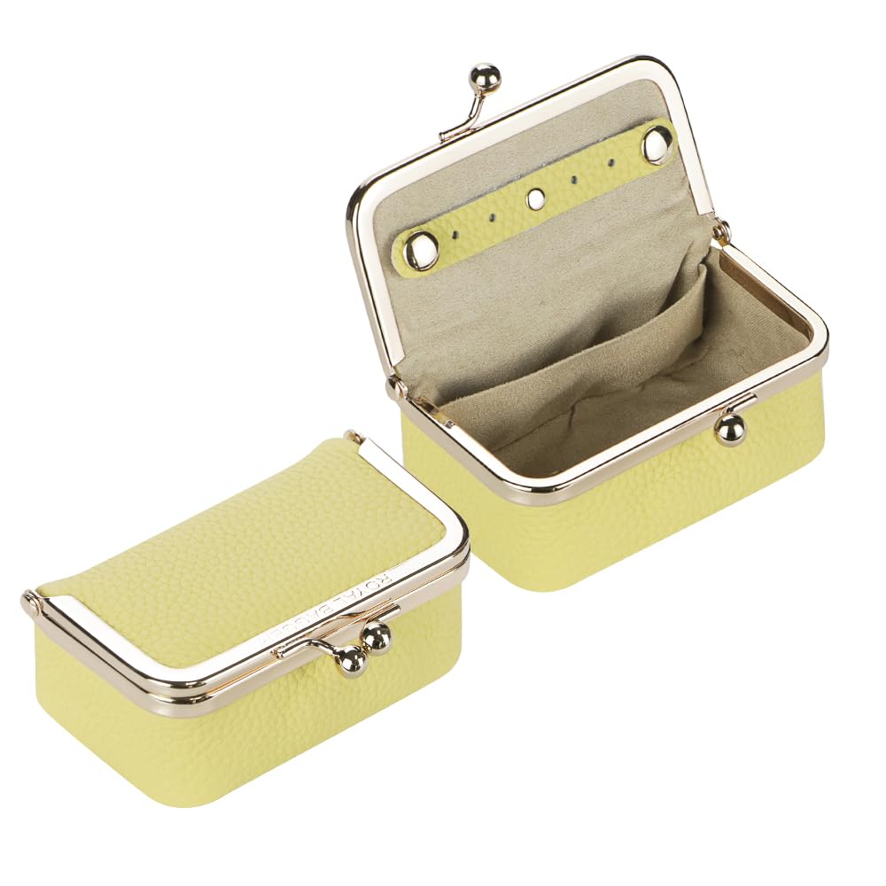 Royal Bagger Echtleder-Schmuckkästchen, Mini-Etui für Ringe, Halsketten & Ohrringe, Kiss Lock Münzgeldbörse für Frauen 3203 (Zitronengelb)