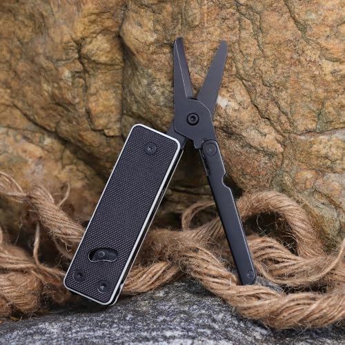 Image of ROXON KS2 Elite Noir Blanc Edge D2 Blade 13 in 1 Mini Multi Tool function pocket knife with big scissor, G10 handle and Pocket clip, good for Camping /Emergencies /EDC Multitool (D2 Steel Blade)