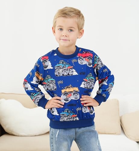 Image of Akyzic Boys Sweatshirts Cotton Long Sleeve Crewneck Pullover Toddler Kids Winter Warm Shirt Sweater Tops 3t-8t