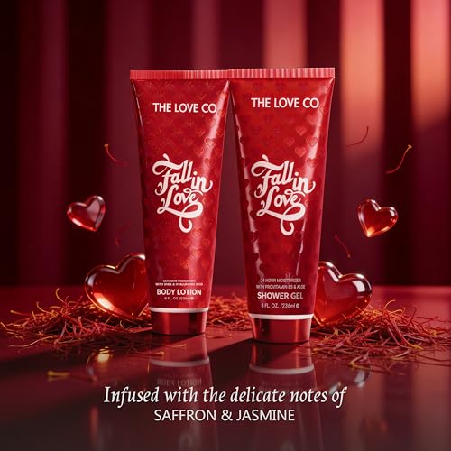 Image of THE LOVE CO. Fall in Love Gift Set for Women | Body Wash and Body Lotion | Luxury Bath & Body Pampering Kit | Birthday, Anniversary & Special Occasion Gift | Premium Vegan Packaging Pack of 2
