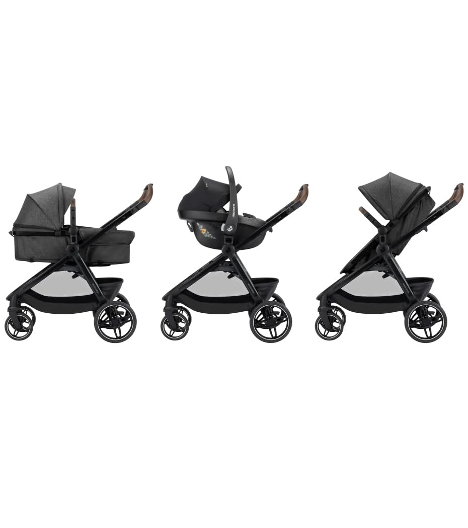 Maxi-Cosi Zelia S Trio2 Passeggino neonati 3 in 1, 0-4 anni, fino a 22 kg, Trio completo con passeggino reclinabile convertibile in carrozzina, seggiolino auto i-Size e borsa passeggino, Grigio Scuro