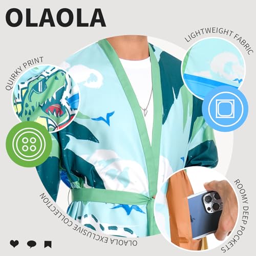 Image of OLAOLA Men Lightweight Kimono Robe with Belt Japanese Style Robe Jacket Casual Open Front Long Cardigan Cape Coat Outwear