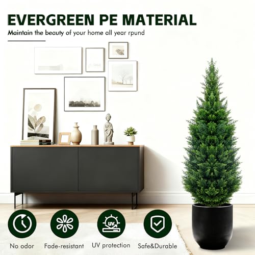 3Ft Artificial Cedar Topiary Trees (2-Pack) - UV Resistant Fake Shrubs with Ground Spike for Outdoor & Indoor Use, Front Porch, Garden Decor - Image 4