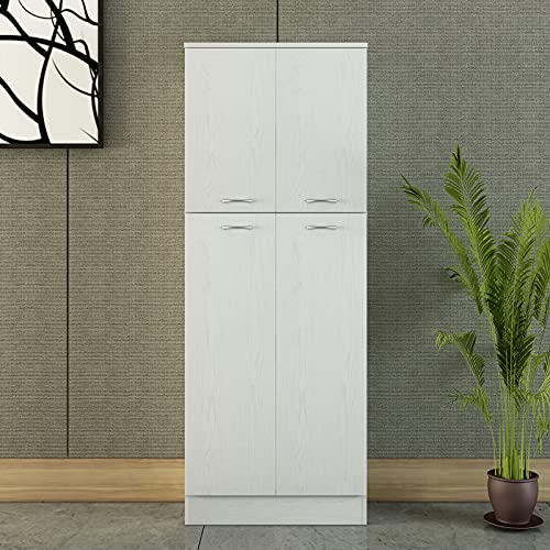 RUNNA Modern Freestanding Kitchen Pantry Cupboard with 3 Adjustable Shelves and 4 Doors,Storage Sideboard for Kitchen Office Classroom Pantry Home (Imitative Oak)