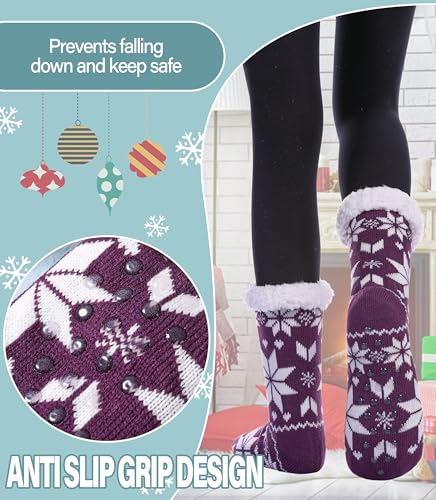 Slipper Socks for Women Fuzzy Non Slip Winter Thick Warm Soft Cozy Fleece Lining Home Socks with Grippers3