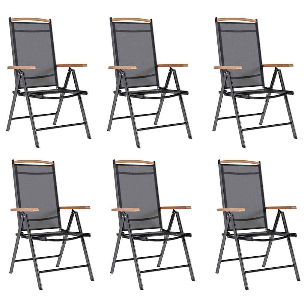 Sillas de jardín plegables 6 unidades con respaldo ajustable en 7 posiciones y asiento textil transpirable, color negro, ligero y ahorra espacio para terraza, balcón, etc