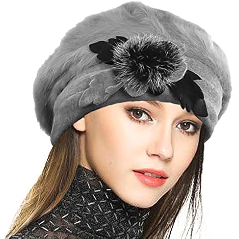 VECRY Damen Wolle Barette Angola Kleid Beanie Schädel Mützen Stricken Winter Hüte Cover