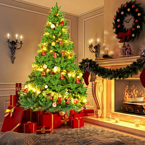 2020 Newest Christmas Tree 7.5ft Hinged Artificial Christmas Pine Tree Holiday Decoration Metal Stand 1200 Tips Easy Assembly