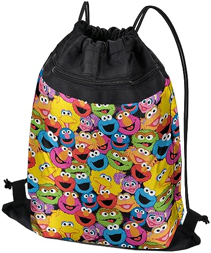 LOGOVISION Sesame Street Character Head Collage Drawstring Backpack Sports Bag Sackpack 17