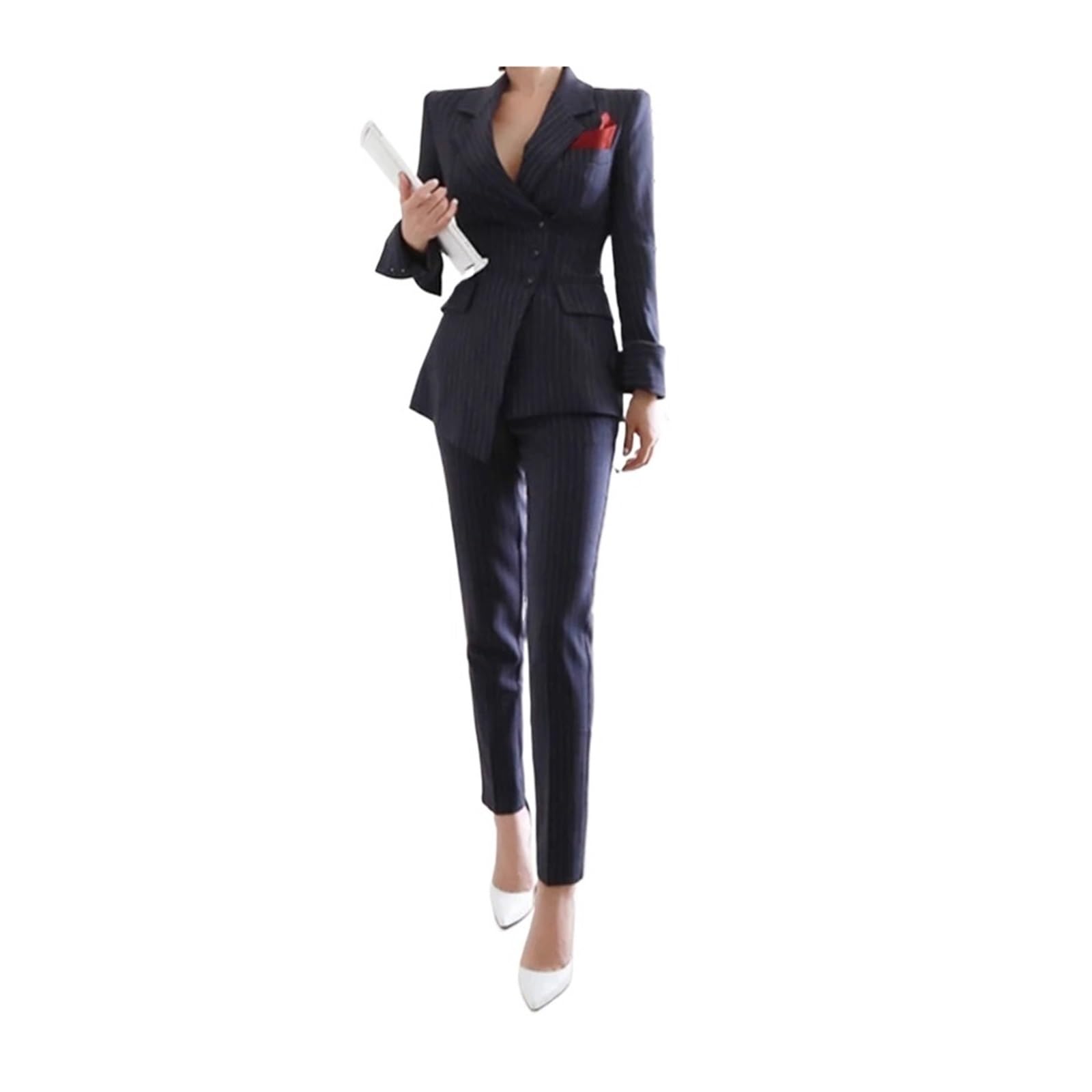 Conjuntos Formales de 2 Piezas for Oficina, Elegantes, for Mujer, con Temperamento a Rayas, un Solo Pecho, Pantalones y Abrigos para Negocios, Trabajo, Oficina, Formal