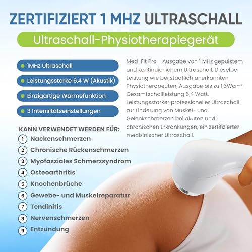 Med-Fit Pro Duo-Sonic Physiotherapiegerät mit gepulster und kontinuierlicher Leistung zur Linderung von Muskelschmerzen bei akuten und chronischen Erkrankungen. Ideal für alle Gelenkschmerzen.