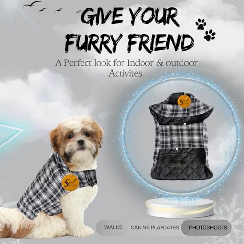 Image of Sage Square Winter Coloured Dog Coat - All-Weather Protection, Windproof, Waterproof Cozy Fleece Lining, Adjustable Straps, Durable, Stylish, Comfortable, Jacket (Black & White, Extra Small)