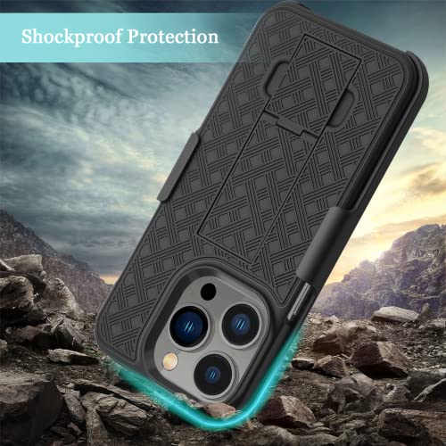 Fingic-Compatible-with-iPhone-14-Pro-Case-iPhone-14-Pro-5G-Holster-Case-Combo-Shell-Slim-Rugged-Case-with-Kickstand-Swivel-Belt-Clip-Holster-Shockproof-Cover-for-iPhone-14-Pro-5G-61-inch-Black