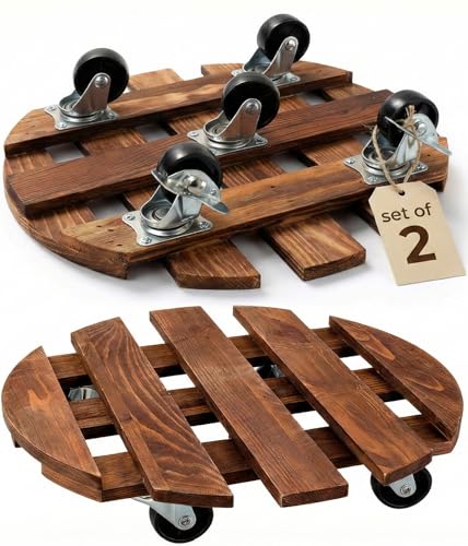 ZXZYHFTY 14 Inch Rolling Wood Plant Caddy with Wheels, 2 Pack