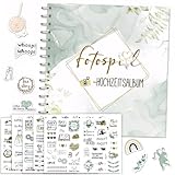 Exquilnova Hochzeit Fotobuch mit Sticker, Fotoalbum Hochzeit mit Platzhaltern für Fotoaufgaben, Hochzeitsalbum mit Spiralbindung Gästebuch, 21 x 21 cm, Eukalyptus, Personalisiert für Hochzeitsfotos