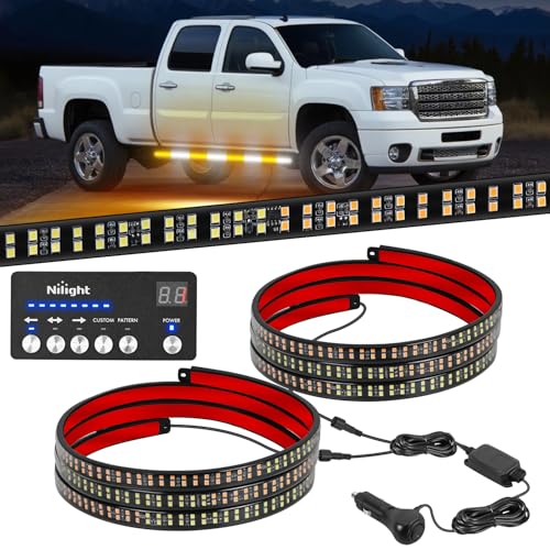 Image of Nilight 2PCS 70 Inch Emergency Strobe Light Strip with Controller 864 LED Amber White Running Board Lights Flexible Side Flashing Warning Caution Safety Waterproof for Truck Construction Pickup
