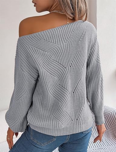SEAUR Womens Casual Off Shoulder Sweater Loose Batwing Long Sleeve Pullover Sweater Crochet Hollow Knit Jumper Tops2
