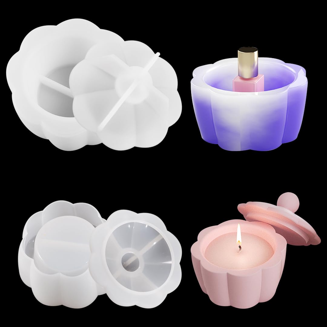 Zayookey 2 Pcs Storage Box Resin Mould with Lid Small Flowers Box Silicone Mould Candle Holder Epoxy Casting Moulds Jewelry Jar Mould DIY Storage Container for Ring Earrings Candy