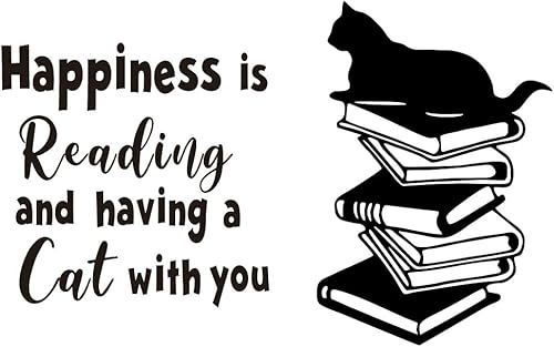 Miniatura 9 de UILMNIY Adhesivo de vinilo para pared, diseño de libros de lectura DIY, sala de estudio, cita artística, la felicidad es leer y tener un gato