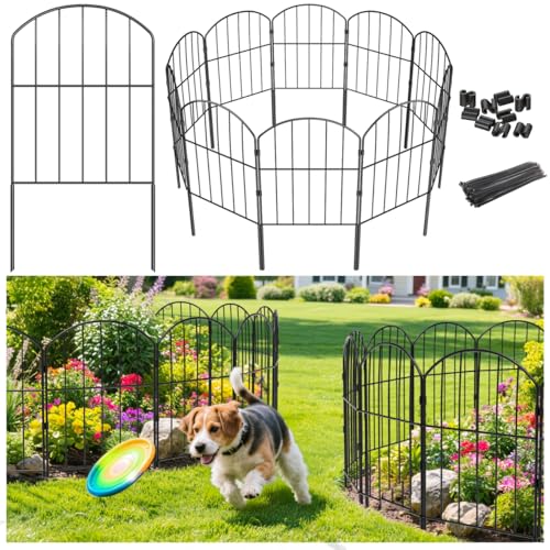VANCASTLE Decorative Garden Fence Outdoor, Total 10.5ft (L) x 24in (H), Rustproof Metal Landscape Barrier Fence, Black Fence for Yard, Patio Lawn, 10 Panels