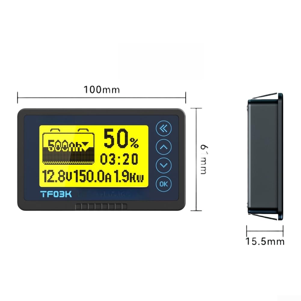 Lithium für Batterieüberwachung, 8–120 V, Coulomb-Messgerät für Wohnmobil-Solarstromanlage (gelbes Licht)