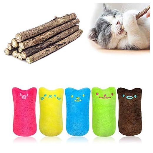 MOULLY 5PCS Hierba Gatera Juguete, Juguetes del Catnip + 10Pcs Palitos de Catnip, Palitos De Hierba Gatera 100% orgánico Natural, Protección del Cuidado Dental, Adecuado Juguete para Gatos de Interior