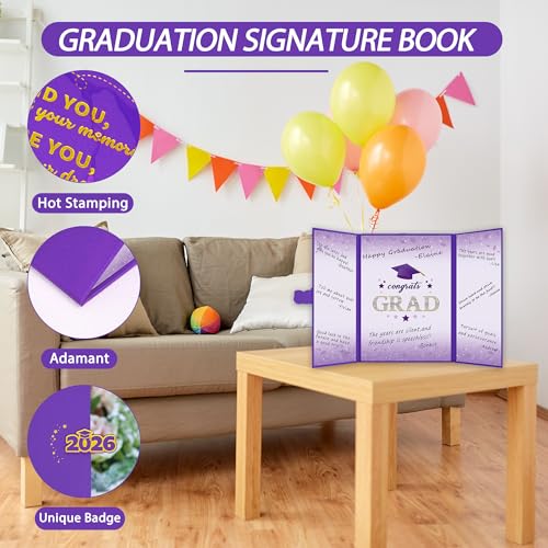Image of Vlipoeasn 2026 Graduation Guest Book Alternative, Purple Gold Class of 2026 Graduation Party Decorations, Graduation Signature Book for 2026 College High School, Unique Graduation Gifts for Friends