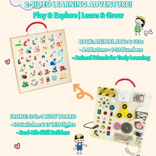 M.Zibos Montessori Busy Board with LED Lights - Wooden Sensory Toy for 1-4 Year Old Toddlers | 10 Switches, Music Box, Spinning, Gears & More | Eco-Friendly Learning Activity Board - Image 6