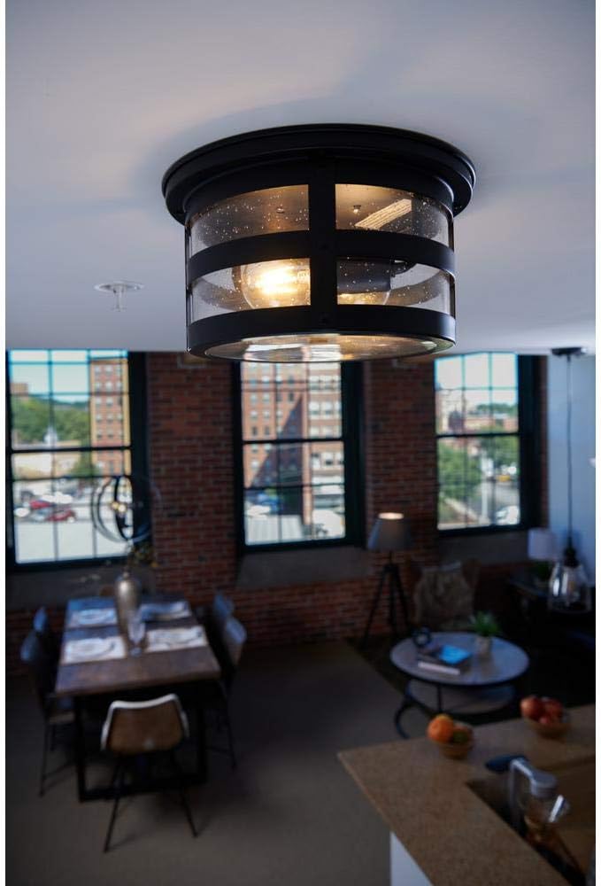 Sylvania Vintage Cambridge Triple Ring Drum Light Fixture with 2 A19 Dimmable LED Light Bulbs Included, 1600 Lumens (60125)