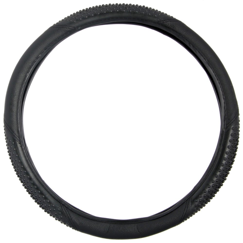 Interior Savers - Polyester Cloth Car Seat Covers & Sport Grip Steering Wheel Cover (Synthetic Leather) for Auto (Solid Black)