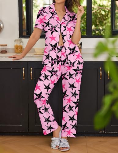 Image of Ekouaer Womens Pajamas Set Short Sleeve Button Down Top & Pants Lounge Pjs | Soft Sleepwear with long pants, ideal for Home relaxation, Wedding, Party, Daily Wear & Breastfeeding