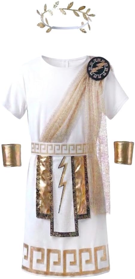 Dressy Daisy Boys Zeus Costume Ancient Greek God Roman Toga Outfit with Wig Beard, Mythology Dress Up Full Set for Halloween