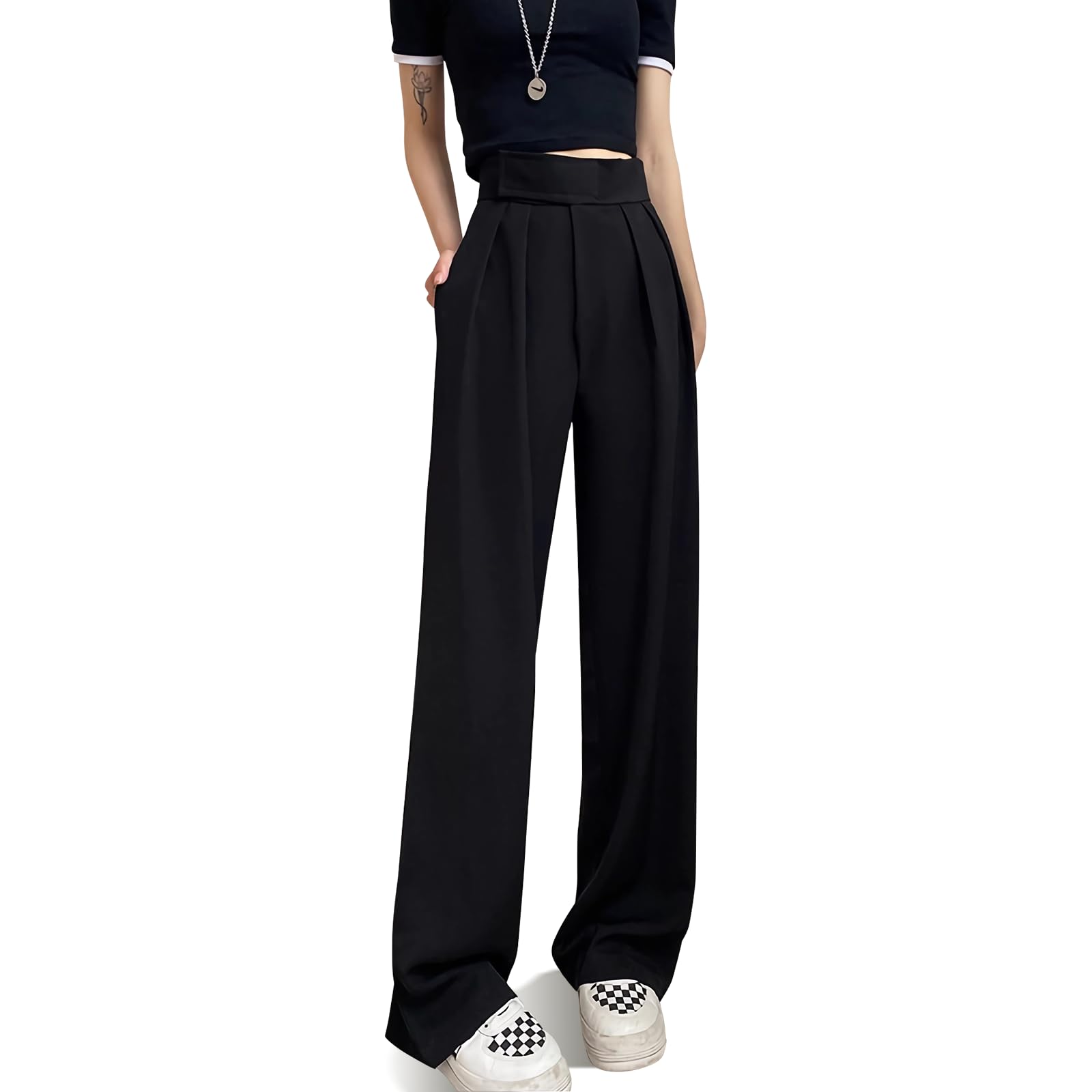 Suit Trousers for Tallwomen Extra Long Inseam Womens Casual Black Business Pants with Hook and Loop Waistband