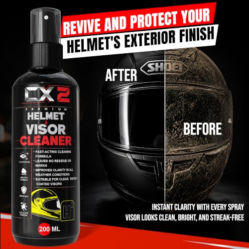 Image of CX2 Helmet Care Kit 2-in-1 - Helmet Visor Cleaner & Interior Cleaner Spray (200ml Each) | Anti-Bacterial, Anti-Odour, Quick Dry Formula | Removes Dirt, Sweat & Smell | Suitable for All Bike Helmets