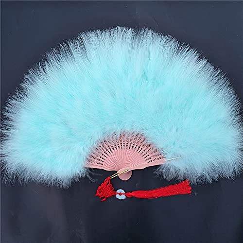 Abanico de mano artesanal con plumas delicadas para novias y eventos