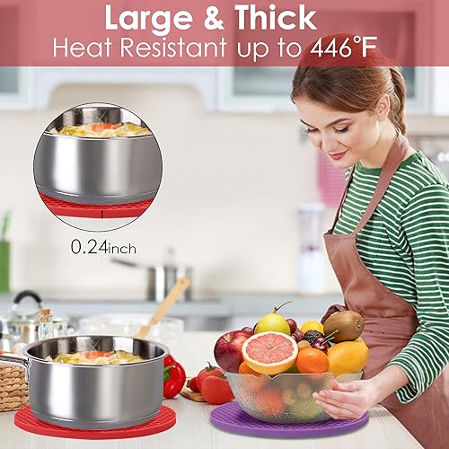 Image of 6 Pack Silicone Trivets for Hot Pots and Pans, 9 inch Colorful Silicone Trivet for Hot Dishes, Extra Large Non-Slip & Heat Resistant Hot Pads for Kitchen Counter(Colors)