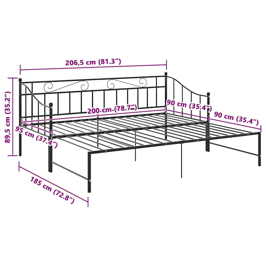 vidaXL Telaio Divano Letto Estraibile Nero in Metallo 90x200 cm