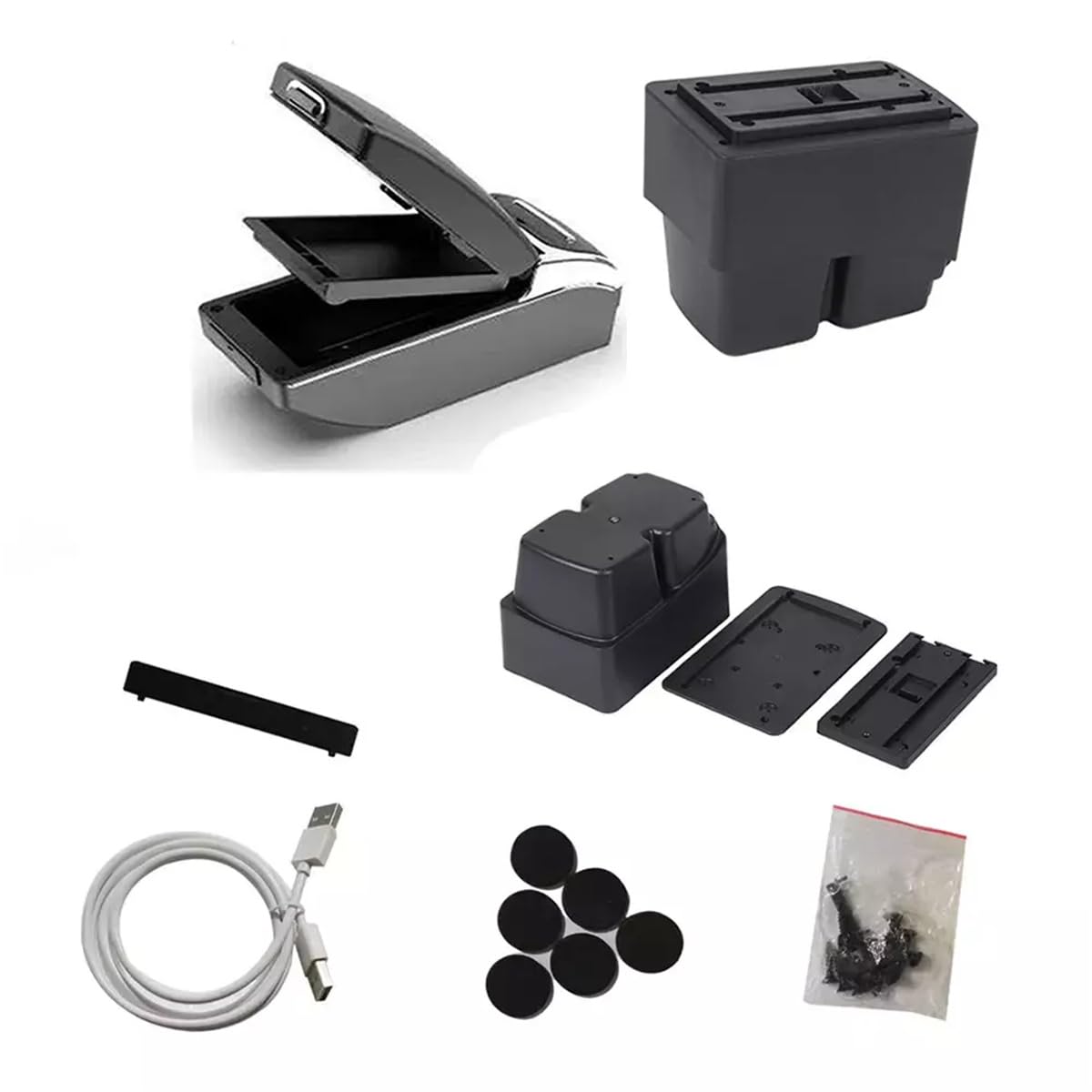 Armlehnenbox für Ford Fiesta MK7 2009-2017, Armlehne Mittelarmlehne mit 7 USB-Anschlüssen, Mittelkonsole zur Aufbewahrung und Armlehnenmodifikation