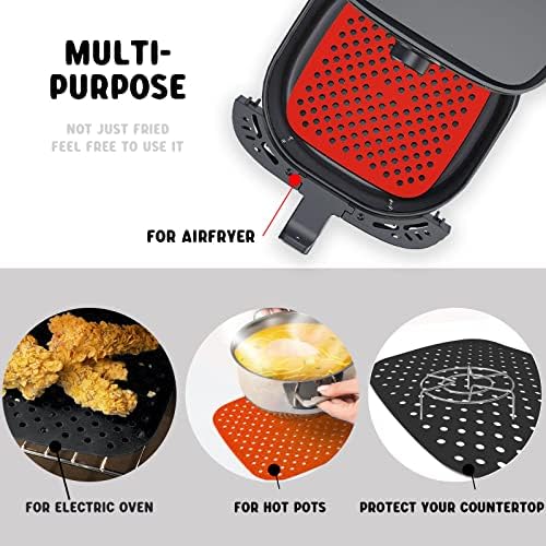 Silicone Air Fryer Liners Square, Non-Stick Air Fryer Liners, 8.5 Inch Reusable Silicone Air Fryer Mats, Air Fryer Accessories Heat Resistant Liner, for Air Fryer and Steaming Basket 2PCS