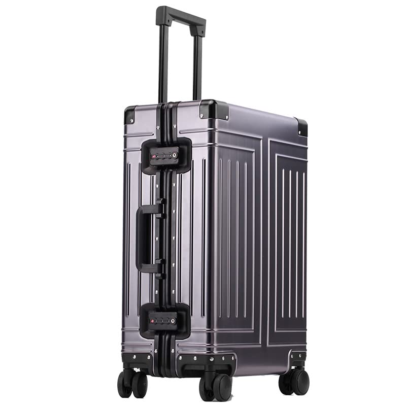 Suitcase All-Aluminum Magnesium Alloy Suitcase Trolley Case Aluminum Frame Anti-Fall Silent Universal Wheel Suitcase(Iron Gray,32in)
